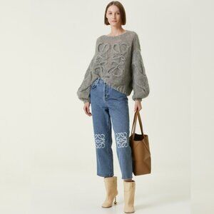 Loewe grey letter pattern mixed mohair sweater